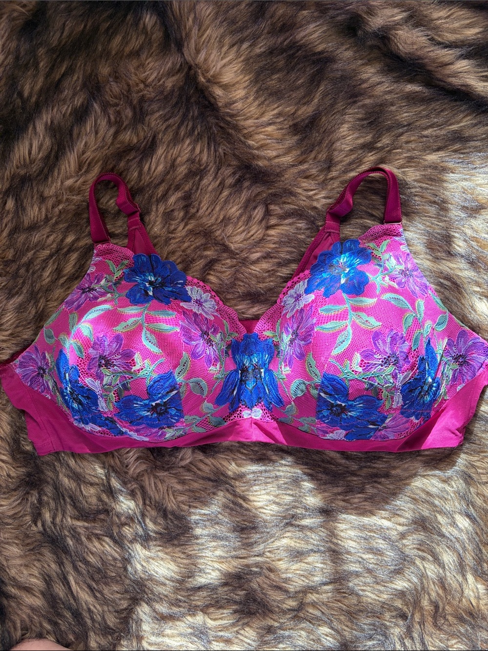 Torrid Dream Wire Free Bra 46D Floral Lace Pink